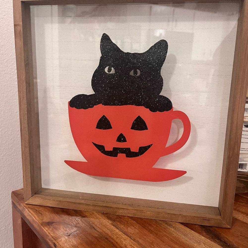 Halloween Black Cat and Pumpkin Glitter  Wall Art